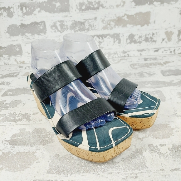 New Sam Edelman Alissa Platform Cork Heel Black Leather Slides Sandals  W812 - Picture 4 of 12